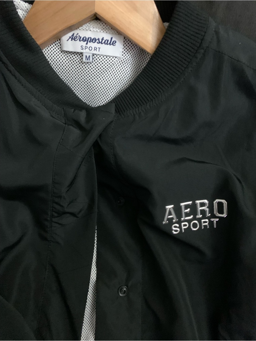 Aeropostale Black Bomber Jacket with AERO Sport Embroidery